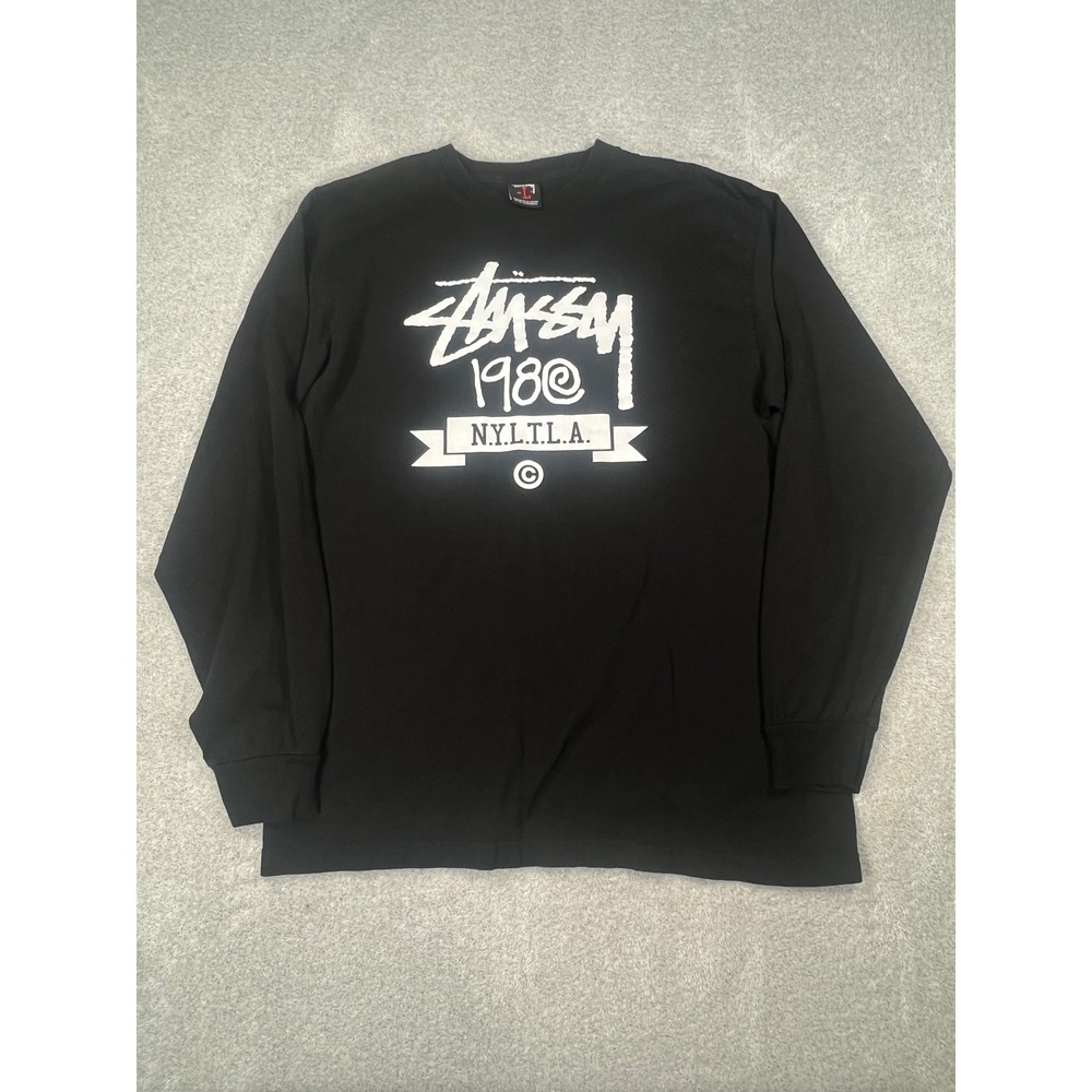 Stussy Long Sleeve T-Shirt Large Black NYLTLA 1980 Graphic Streetwear Skater Tee